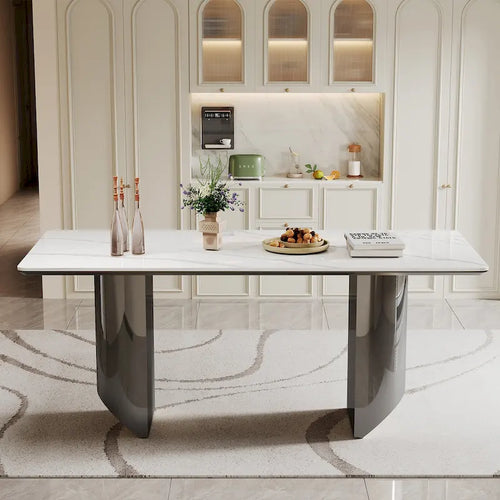 0.47 Thick Sintered Stone Composite Tempered Glass Top Dining Table with Stainless Steel Base